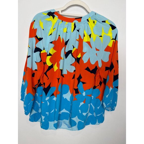 Crown and Ivy Top Womens Peasant 3/4 Sleeve Blue Orange Printed Plus Size 1X - Picture 8 of 12